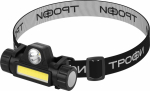 Фонарь налобный светодиодный Трофи GA-101 аккумуляторный 3 Вт COB + 3 Вт LED 2 режима магнит