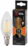 Лампа светодиод 11Вт свеча Е14 2700К 930Лм филамент прозр F-LED B35-11w-827-E14 ЭРА (1/10)