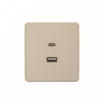 Розетка ROUND USB-A+Type-C 3А с функцией быстрой зарядки шелк KRANZ Розетка ROUND USB-A+Type-C 3А с функцией быстрой зарядки шелк KRANZ