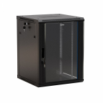 Hyperline TWB-2245-GP-RAL9004 Шкаф настенный 19-дюймовый (19"), 22U, 1086x600х450мм, стеклянная дверь с перфорацией по бокам, ручка с замком, цвет чер