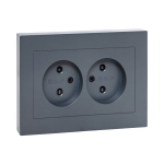 Механизм розетки двойной, 16А, без заземления, со шторками, с рамкой, графит Эпика EKF