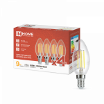 Лампа светодиодная LED-СВЕЧА-deco 4PACK 9Вт 230В Е14 3000К 1040Лм (4шт./упак) прозрачная IN HOME