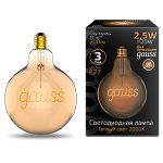 Лампа светодиод 2,5Вт 200Лм 2000К Е27 G125 золото LED Gauss Filament 1/20