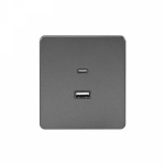 Розетка USB+tapeC шторки с/у титан механизм с рамкой 5В/2,4А 5В/3А быстрая зарядка MIELE ROUND 16А KRANZ (1/80)