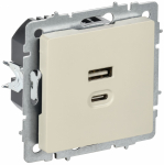 BRITE Роз. USB A+C 45Вт высокоск. зар. РЮ11-2-БрКр беж. IEK