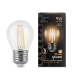 Лампа светодиод 9Вт Шар 680Лм 2700К Е27 LED Gauss Filament 1/10/50