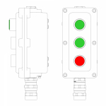 Взрывонепроницаемый пост управления из алюминия LCSD-03-B-MC-L1G(220)x1-P1G(11)x1-P1R(11)x1-PCMB-KA3MHK