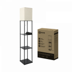 Светильник напольный этажерка ТНО 10USB-Е27-NB USB-C розетка, бежевый абажур, черный корпус IN HOME