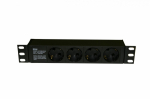 Hyperline SHE10-4SH-IEC Блок розеток для 10" шкафов, горизонтальный, 4 розетки Schuko (10А), 250В, без кабеля питания, входная розетка IEC 60320 C14,