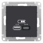 Розетка 2гн USB+USB typeА+ typeС с/у карбон механизм 5В/2.4А 2х5В/1.2А AtlasDesign Systeme Electric (1)