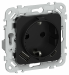 FLITE Роз.с з/к/ш 16А USB AC 20Вт РСЮшс11-0-ФлЧ чер. IEK