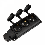 Розетка (колодка) влагозащищенная с крышкой 3 гнезда COMPACT, с/з, 16А, IP54, каучук, черная REXANT