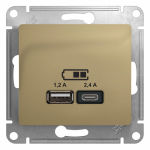 Розетка 2гн USB+USB typeА+ typeС с/у титан механизм 5В/2,4А 2х5В/1,2А Glossa Systeme Electric (1)