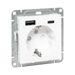 Розетка с USB-A+С - 2шт, 16А, с З/К со шторками, алюминий Эпика EKF
