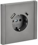 Розетка 1гн с З/К+2хUSB A+C шторки с/у сталь винт.клем 18Вт 16А FP547 FORTE&PIANO IEK (1/10/100)