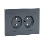 Механизм розетки двойной, 16А, без заземления, без шторок, с рамкой, графит Эпика EKF