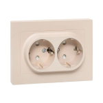 Механизм розетки двойной, 16А, с заземлением, со шторками, с рамкой, кремовый Эпика EKF