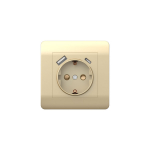 (NEW3-E) Розетка с/з со шторками, 16А+ USB двойная A+С, 5В/2,1А, шампань