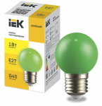 Лампа светодиод 1Вт шар Е27 зеленый d45 LIGHTING IEK (1/10/200)