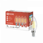 Лампа светодиодная LED-СВЕЧА-deco 4PACK 7Вт 230В Е14 4000К 810Лм (4шт./упак) прозрачная IN HOME Лампа светодиодная LED-СВЕЧА-deco 4PACK 7Вт 230В Е14 4000К 810Лм (4шт./упак) прозрачная IN HOME