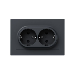 Механизм розетки двойной, 16А, с заземлением, со шторками, с рамкой, графит Эпика EKF