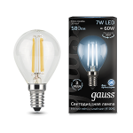 Лампа светодиод 7Вт Шар 580Лм 4100К Е14 LED Gauss Filament 1/10/50