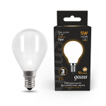 Лампа светодиод 5Вт Шар 420Лм 2700К Е14 филамент молочн LED Gauss Filament 1/10/50