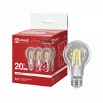 Лампа светодиодная LED-A60-deco 4PACK 20Вт 230В Е27 4000К 1890Лм (4шт./упак) прозрачная IN HOME