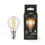 Лампа светодиод 5Вт Шар 420Лм 2700К Е14 LED Gauss Filament 1/10/50