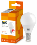 Лампа светодиод 3Вт шар Е14 3000К 216Лм матовая IEK (10/100)