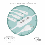 Разветвитель сетевой для линейных светильников ЭРА Разветвитель 4х IEC C7 3pin 2m+timer на 4 точки с таймером 4, 8, 12H
