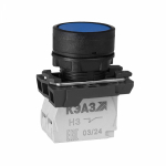 Кнопочный выкл. в сборе плоск., 1 упр. элемент синий круг. линза, 1НО 1НЗ 0переключ. IP40 без фиксации, КЭАЗ