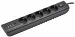Удлинитель 5гн с З/К 2м с выкл черный 3хUSB+1хType-C 16А ПВС 3х1 У05В MODERN IEK (1/30)