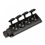 Розетка (колодка) влагозащищенная с крышкой 4 гнезда COMPACT, с/з, 16А, IP54, каучук, черная REXANT