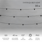 Гирлянда Belt-Light 2 жилы, 50м, шаг 40см, 125 патронов E27, IP65, черный круглый провод NEON-NIGHT