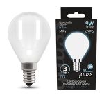 Лампа светодиод 9Вт Шар 610Лм 4100К Е14 филамент молочн LED Gauss Filament 1/10/50