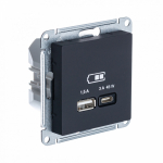 Розетка 2гн USB+USB A+C с/у карбон механизм высокоскор.заряд. QC PD AtlasDesign Systeme Electric (1/8/16)