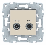 Розетка 2гн ТВ/радио+спутник TV/R+SAT проходная с/у крем механизм Unica NEW Schneider Electric