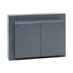 Механизм розетки двойной, 16А, IP44, с заземлением, со шторками, с рамкой, с крышками, графит Эпика EKF