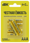 Батарейка щелоч. Alkaline LR03/AAA (4+2шт/блистер) ПРОМО IEK