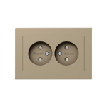Механизм розетки двойной, 16А, без заземления, со шторками, с рамкой, шампань Эпика EKF