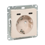 Механизм розетки с USB-C - 2шт, 16А, с заземлением, со шторками, кремовый Эпика EKF