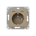 Механизм розетки с USB-C - 2шт, 16А, с заземлением, со шторками, шампань Эпика EKF