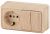Блок розетка с выключателем Intro Quadro 2-702-11 двойным горизонтальный 10(16)А-250В, IP20, ОУ, сосна